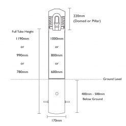 In Ground Root Mount Drawing for Fortress Bollards