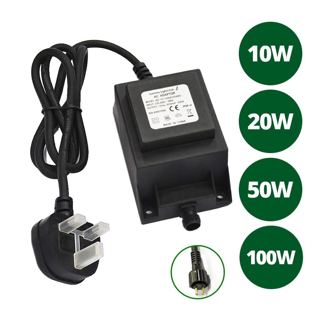 12v AC Waterproof Transformer (Various Wattages) - Versa Plug & Play Output  Cable